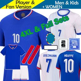 2024 25 팬 플레이어 프랑스 축구 저지 Benzema giroud mbappe griezmann saliba pavard kante maillot de foot equipe awid kit kit kit jersey 풋볼 셔츠 홈 여자 S-4XL