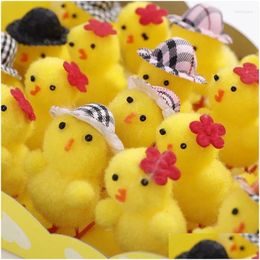 Party Decoration 12/24Pcs Cute P Chicken Simation Easter With Hat Flower Mini Animal Toy Childrens Home Drop Delivery Garden Festive S Otk9Q