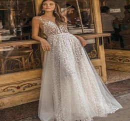 Muse by Berta 2019 Wedding Dresses Sheer Neck Lace Appliqued Bridal Gown A Line Beach Boho Simple See Through Wedding Dress With B5966833