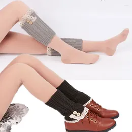 Women Socks Lace Warm Wool Cashmere Middle Tube Sleeves Solid Colour Thicken Home Floor Soft Casual Cotton Gift