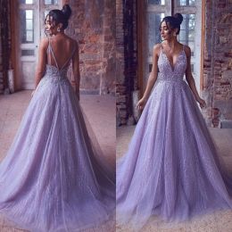 purple wedding dresses sexy deep v neck lace appliques sequins bridal gowns a line backless wedding dress