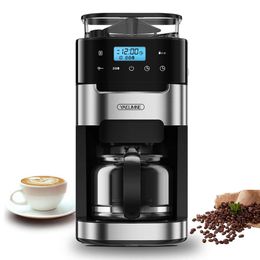 10 Cup Coffee Hine with Grinder, Touch Screen, Automatic Brewing, Heating Plate, 1.5-liter Water Tank, Detachable Filter - Suitable for Home and Office Use