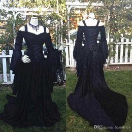 Nuovi abiti da sposa nera in stile gotico in stile gotico da spalla a maniche gonfie lunghe con corsetto in pizzo abiti da sposa da sposa personalizzati personalizzati
