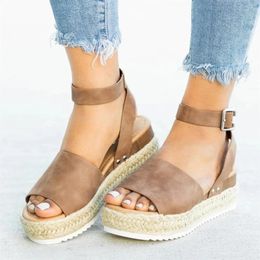 Sandals Women's Fashion Casual Wedges Shoes Thick Platforms Peep Toe Women Back Strap Walking Outdoor Woven Straw