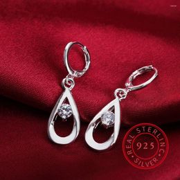 Dangle Earrings 925 Silver Earring Water Drop Round Clear CZ For Women Fashion Jewerly