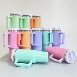 Mix Colours H2.0 blank sublimation matte macaron 40oz tumbler Vacuum Insulated Travel Coffee Mug with handle and straw For coffee beverage cold drinks