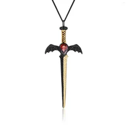 Chains Natural Red Garnet 925 Sterling Silver Bat'S Wing Sword Necklace Vintage Punk Fine Jewellery