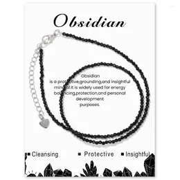 Chains 2mm Obsidian Beads Necklace Natural Stone Amethysts Labradorite Turquois Crystal Choker With Card Clavicle Chain For Women Men