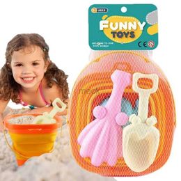 Sand Play Water Fun Folding Beach Toys 4PCS Sand Castle Toys Sand Bucket And Shovels Set Folding Pail Bucket Beach Sand Pails For Fun Summer 240321