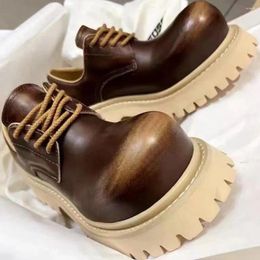 Dress Shoes Genuine Leather Chunky Heels Spring Loafers 2024 Brand Platform Fashion Leisure Comfy Women Flats Good Quality