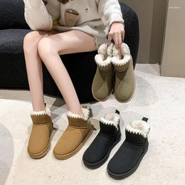 Boots Women's Winter Flat With Women Ankle Boot Warm Short Plush Shoes Solid Colour Waterproof Female Botas Mujer