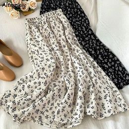 Skirts Midi Women Floral Vintage Loose Prairie Chic All-match Spring A-line Elastic Waist Ulzzang Sweet Fashion Casual Holiday