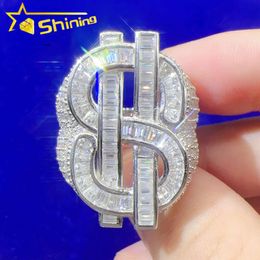 Designer Jewelry Hot Selling Hip Hop S925 VVS Moissanite Colorless D moissanite baguette cut diamond s925 iced out dollar rings hip hop men