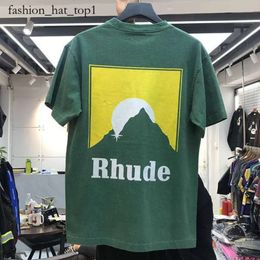 Men's T-shirts Men Women Vintage Heavy Fabric RHUDE BOX PERSPECTIVE Tee Slightly Loose Tops Multicolor Logo Nice Washed Rhude T-shirt 7613