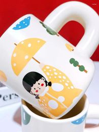 Mugs Ceramic Cup Cute Cartoon Water With Cap Mark Umbrella Support Girl High Beauty Student Gift Big Handle