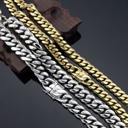 Real Gold Filled Men Cuban Chain Necklace Stainless Steel Jewellery High Polished Hip Hop Curb Link Double Safety Clasp 5 8 10 12 142965