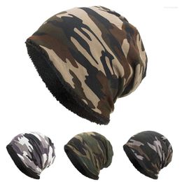 Berets Camouflage Beanie Men Bonnet Bone Head Cap Autumn Winter Plush Warm Hat Baggy Outdoors Sports Casual Unisex