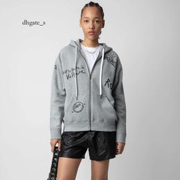 cosplay 24 Winter New French Niche ZV Full of Graffiti Letters Printed Plush Zippered Jacket Women's Hoodie