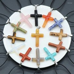 Decorative Figurines Natural Crystal 40mm Large Round Cross Pendant Diy Necklace Keychain Jewellery Lucky Accessories Colourful