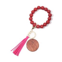 Keychains Lanyards Tassel Beaded Wooden Bracelet Diy Wood Key Rings With Fringe Keychain For Women 13 Colours Drop Delivery Fashion Acc Dhjpb