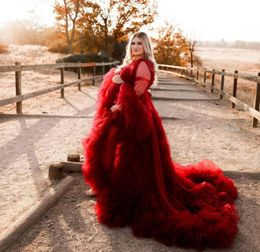 Red Ruffles Prom Dresses Plus Size Maternity Robes Pregnant Women Poshoot Evening Gowns Fluffy Robe Party Dress9095335