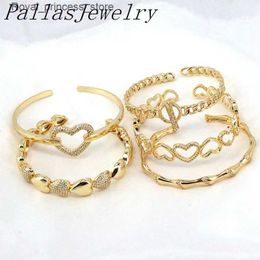 Charm Bracelets 5Pcs Gold Plated Heart Open Cuff Bracelet for Women CZ Pave Bracelet Cubic Zirconia Boho Jewellery Gift Q240321