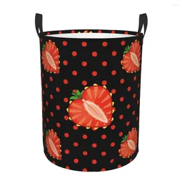 Laundry Bags Folding Basket Heart Of Strawberry Berries Dot Round Storage Bin Large Hamper Collapsible Clothes Toy Bucket Organiser