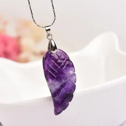 Decorative Figurines 1PC Natural Crystal Angel Wing Pendant Unique Lines Fluorite Formation Increase Charm Lovers Necklace DIY Gifts