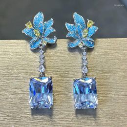 Dangle Earrings Bilincolor Fashion Blue Flower Crystal Clear Cubic Drop Earring For Women