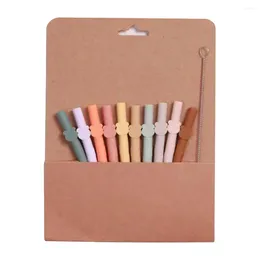 Disposable Cups Straws Pack Of 10 Silicone With Cleaning Brush Reusable 10mm Safe Eco-Friendly Length 17.5cm