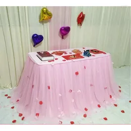 Table Skirt Tulle Pink Three Layer Ice Silk Fabricfor Wedding Decor Birthday Baby Shower Party Decoration Tablecloth