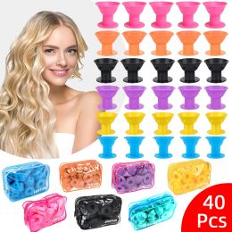 Tools 40 Pcs Soft Silicone Hair Rollers Magic Hair Curlers with Bags No Heating Do Not Hurt Hairs Clips for Curls Styling Girls Lady