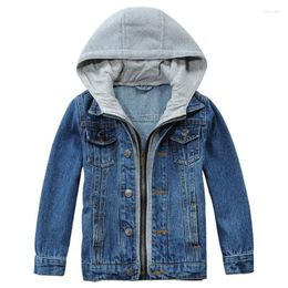 Jackets Girls Jean Jacket With Hood Fashion Brand Design Kids Denim Coat Blue For Baby Boy 2-14 Years Outerwear LC109