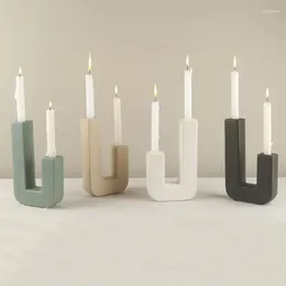 Candle Holders Ceramic Holder Table Candlestick Solid Color Stand Fashionable For Balcony Dining