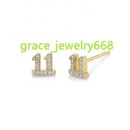 14K 18K Gold Plated Vermeil 925 Sterling Silver Custom Design CZ Moissanite Mini 11 11 Angel Number Stud Earrings Jewelry Women