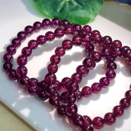 Link Bracelets Natural Purple Garnet Bracelet Women Trendy Reiki Healing Elastic Yoga Energy Wristband Jewellery Gift 1pcs 7/8/10MM