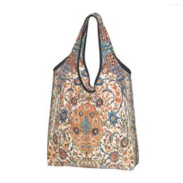 Shopping Bags Isfahan Antique Central Persian Carpet Groceries Shopper Shoulder Tote Big Rug Bohemian Geometric Handbag