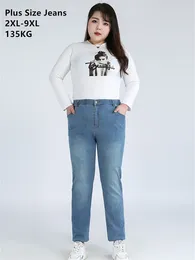 Women's Jeans Women Plus Size 9XL 8XL 7XL 130KG Large High Waist Slim Fit Pants Stretched Dark Blue Long Trousers Female Denim Clothes
