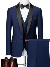 Men's Suits Jacket Vest Pants / Brand Boutique Fashion Solid Colour Matching Mens Formal Business Suit 3Pce Set Groom Wedding Dress