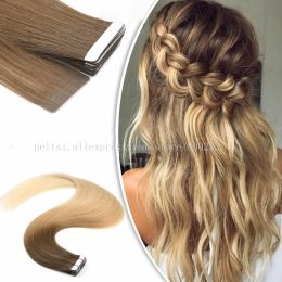 Extensions Neitsi Tape In Human Hair Natural Straight Adhesive Hair Extensions 12"28" Skin Weft Seamless Russian Hair Ombre Blonde Color