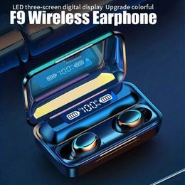 Cell Phone Earphones F9 Wireless Headphones Bluetooth TWS LED Dislpaly Two Ear Waterproof Headphones HD Calling CVC 8.0 Noise Reduction Headphones Q240321