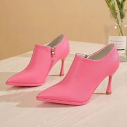 Pumps 2023 New Spring Women Pointed Toe High Heels Pumps Fashion Pink Thin Heels Ankle Boots Cute British Style Ladies Short Boots