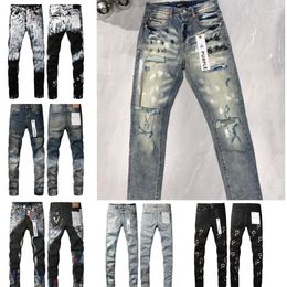 Tasarımcı Mens Jeans Mor Kot pantolon Yürüyüş Pantolon Yırtılmış Hip Hop High Street Marka Motosiklet Nakış Yakın Bağlan İnce Kalem Pantolon