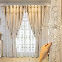 Curtain 1 Panel 132cm Width European Double Layer With Valance For Living Room Bedroom 3D Flower Embroidered