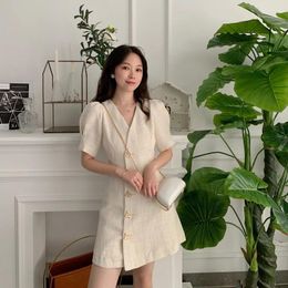 Party Dresses Designer Buttons Summer Mini Dress Women Korean Office Lady Single Breasted Shirts Hepburn Short Sleeve Z828