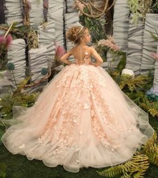 Gorgeou Pink кружево Dree Prince a Line Sheer шее 3d Butterfly Flower Long Girl.
