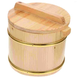 Storage Bottles Mixing Bowls Wooden Barrel Tub Sushi Rice Bucket With Cover Lidded Display Container Serving Holder