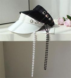 Ball Caps 202405-bd Chic Drop Summer Rhinestone Removable Pearl Chain Without Lady Sunshade Hat Women Visors Cap