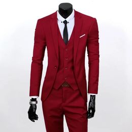3 Pcs/Set Business Blazer Vest Pants Suit M - 4XL Slim Fit Solid Colour Men Formal Suit Male Wedding Set trajes de hombre 240305