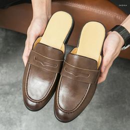 Casual Shoes Half For Men Genuine Leather Brown Black Flat Mens Fashion Breathable Support